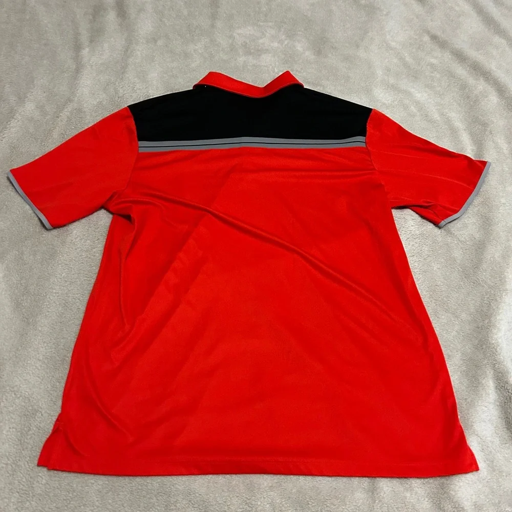Adidas Polo Shirt Mens Large Red Black Colorblock Golf Performance Short Sleeve